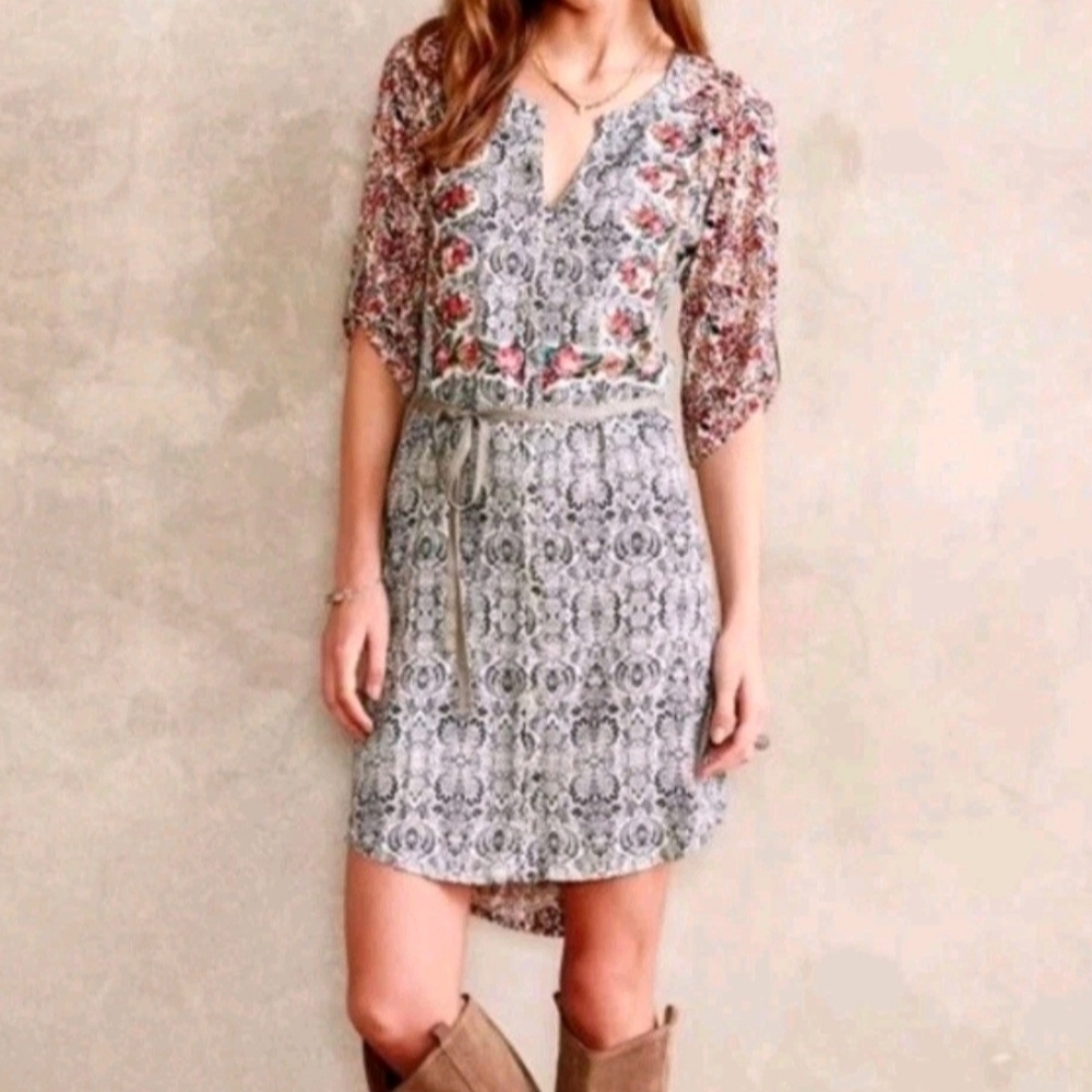 Anthropologie TINY Perenne Mixed Paisley Floral Print Button‎ Front Shirt Dress